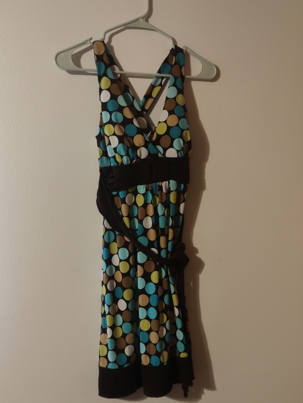 Speechless Teal Brown Cream Polka Dot Midi Dress